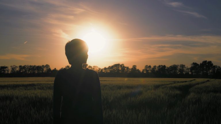 lady shadow and sundown landscape.