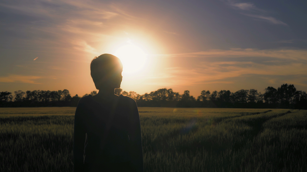 lady shadow and sundown landscape.